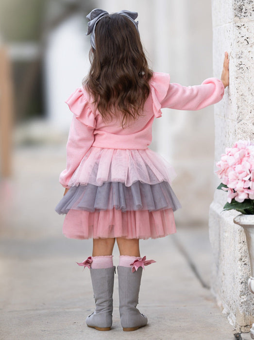 Mia Belle Girls Pink Ruffle Top and Layered Tutu Skirt Set
