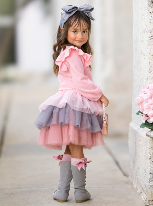 Mia Belle Girls Pink Ruffle Top and Layered Tutu Skirt Set