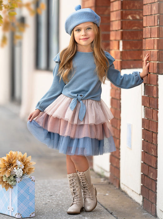 Mia Belle Girls Blue Ruffle Top and Layered Tutu Skirt Set