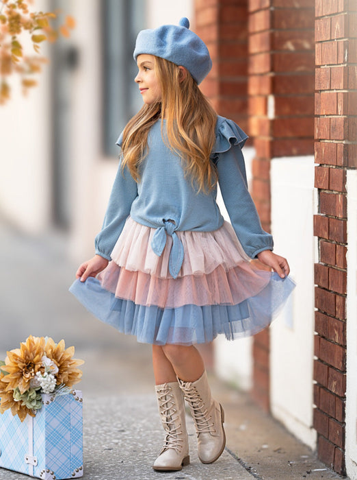 Mia Belle Girls Blue Ruffle Top and Layered Tutu Skirt Set