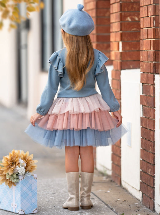 Mia Belle Girls Blue Ruffle Top and Layered Tutu Skirt Set