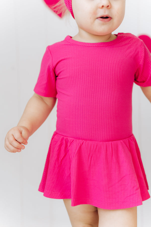 Dream Big Little Co HOT PINK RIB DREAM BODYSUIT DRESS