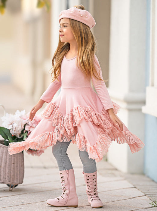 Mia Belle Girls Style Queen Pink Lace Tunic