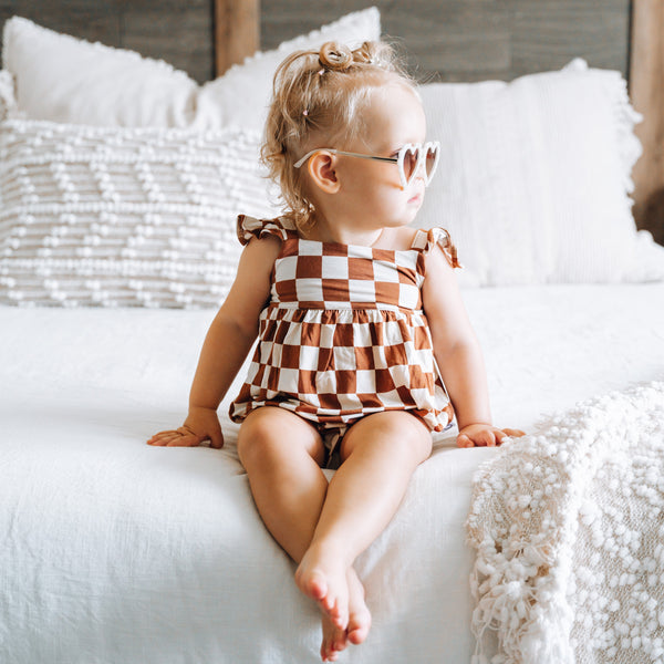 Dream Big Little Co Copper Checkers Dream Bubble Romper