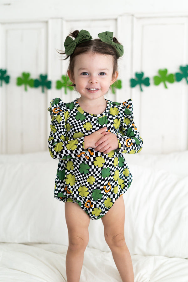 Dream Big Little Co Shamrock Checks Dream Bubble Romper