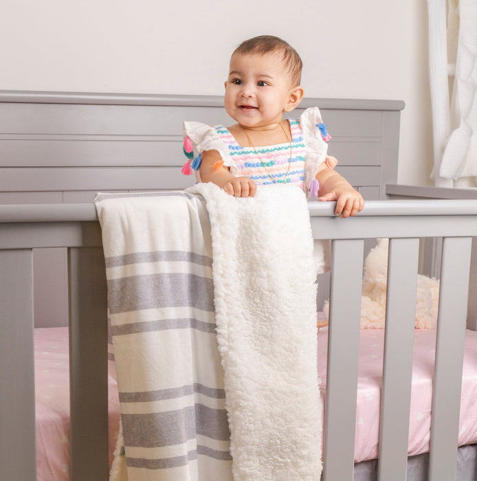 LushDecor Farmhouse Stripe Soft Sherpa Baby Blanket