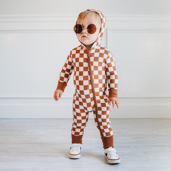 Dream Big Little Co Copper Checkers Dream Romper Hoodie