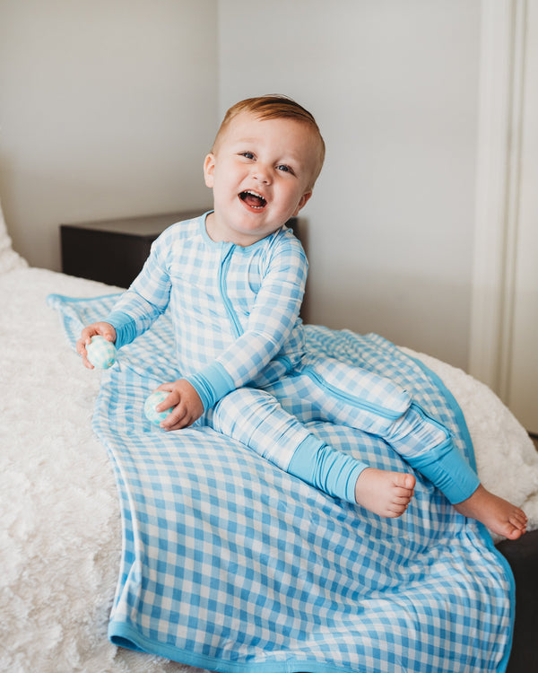 Dream Big Little Co SKY BLUE GINGHAM DREAM ROMPER