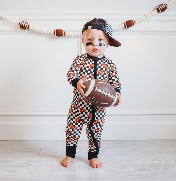 Dream Big Little Co CHECKERED FOOTBALL DREAM ROMPER