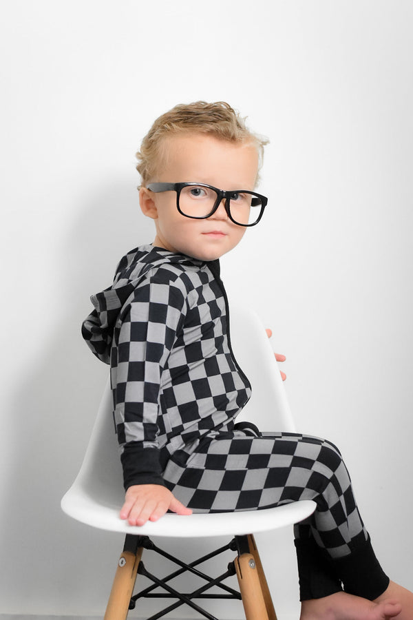 Dream Big Little Co CHARCOAL CHECKERS DREAM ROMPER HOODIE