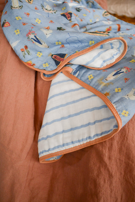 Be A Heart Blue Marian Deluxe Muslin Baby Blanket Quilt