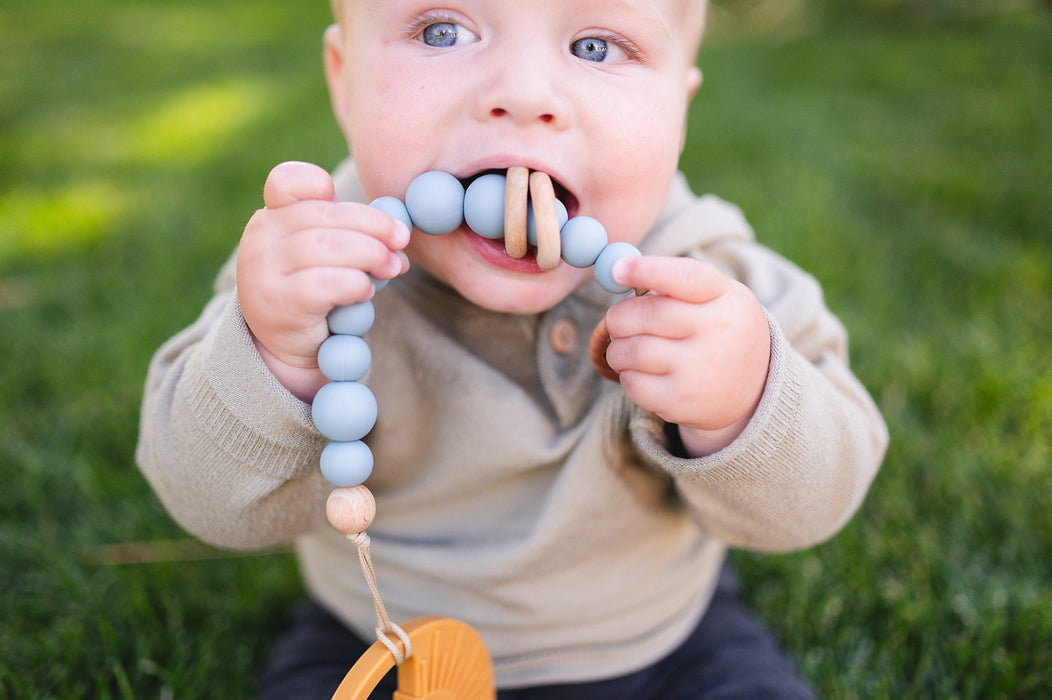 Babeehive Goods Duck Egg Blue Silicone Bead & Wood Ring Pacifier Clip