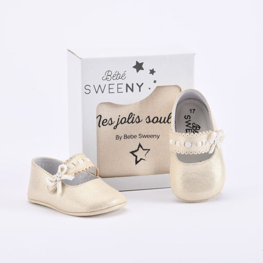 Bebe Sweeny Baby Girls Gold Leather Pre-Walker Shoes | Scalloped Edge