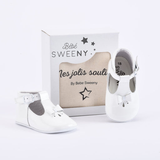 Bebe Sweeny Baby Girls White Patent Leather Pre-Walker Shoes with Bows