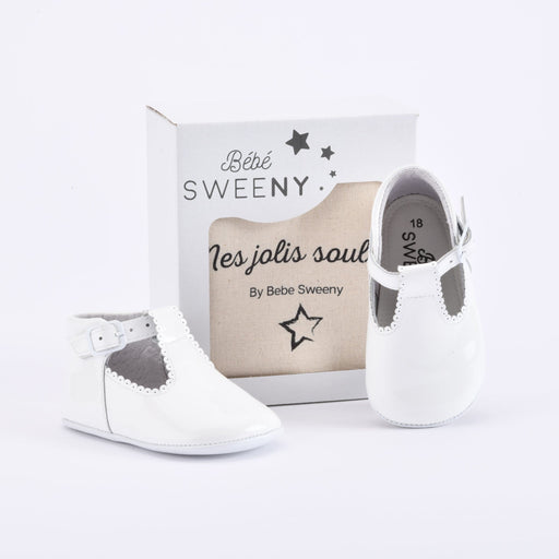 Bebe Sweeny Baby White Leather Pre-Walker Shoes with Buckle