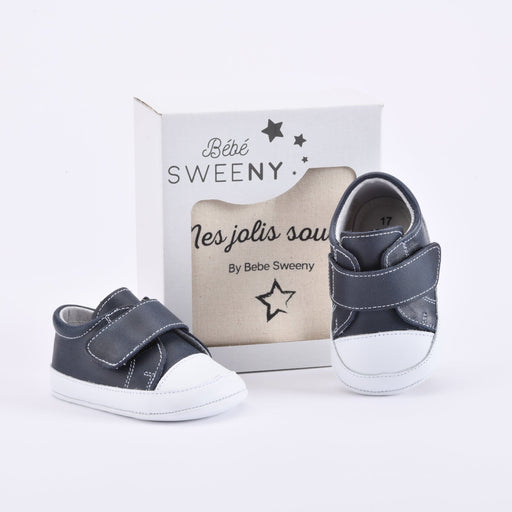 Bebe Sweeny Boys Navy Blue & White Leather Pre-Walker Trainers