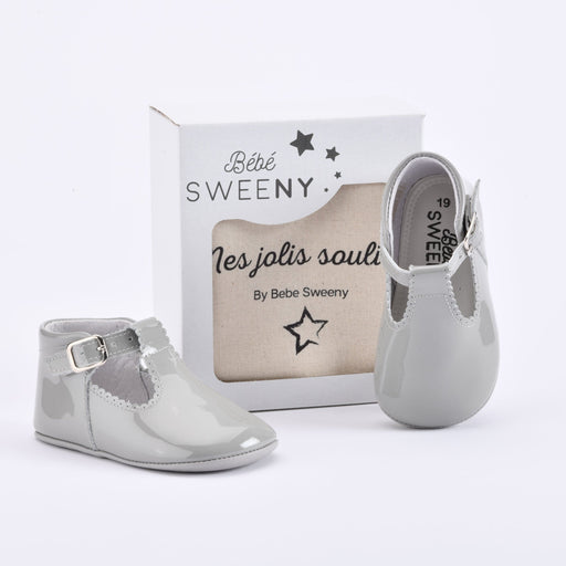 Bebe Sweeny Boys Grey Patent Leather Pre-Walker Shoes