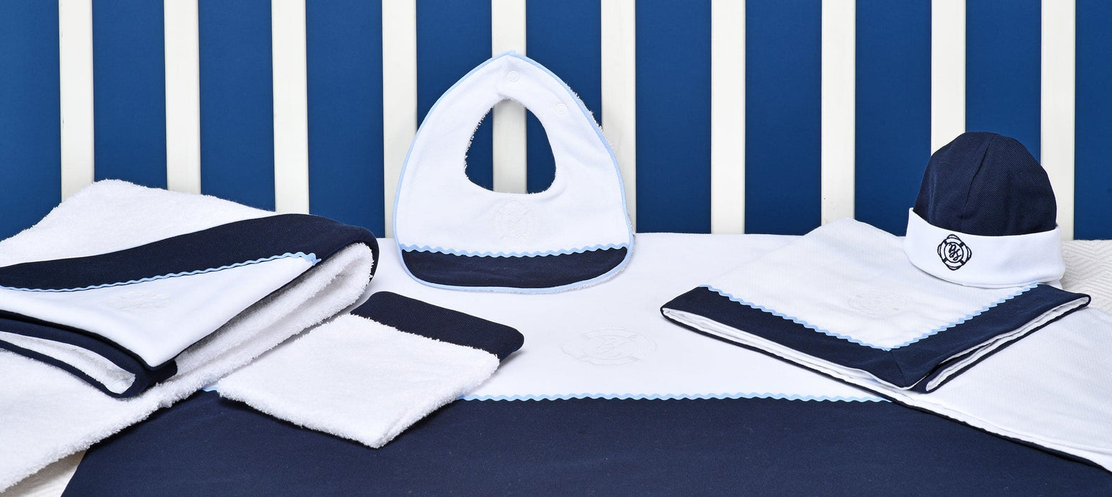 Bebe Sweeny PETIT MARIN | Boys White & Navy Blue Cotton Blanket