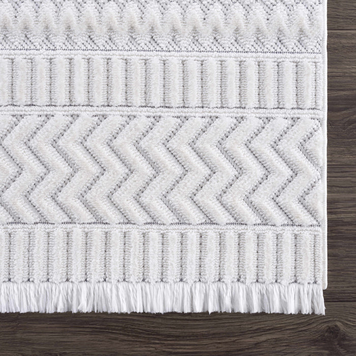 Hauteloom Cira Textured Fringed White Rug - Limited Edition