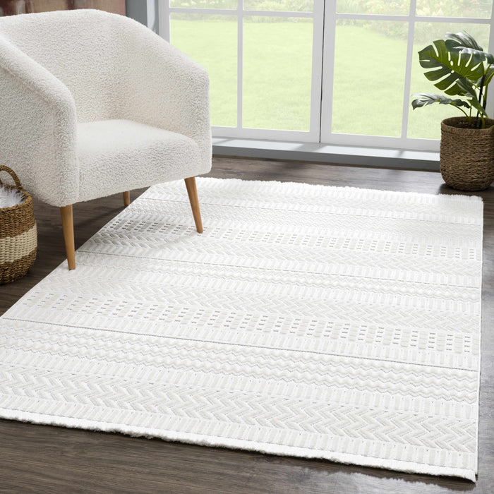 Hauteloom Cira Textured Fringed White Rug - Limited Edition