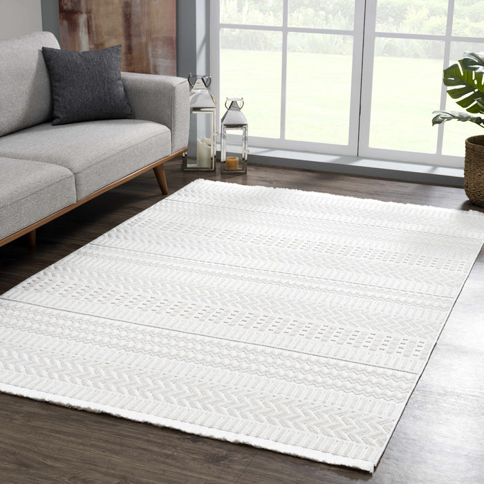 Hauteloom Cira Textured Fringed White Rug - Limited Edition