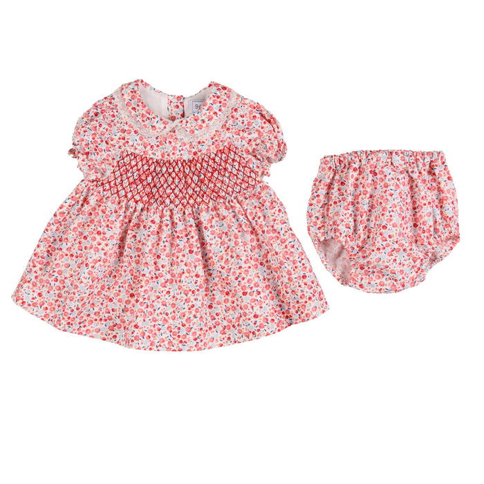 Bebe Sweeny AGATHE | Girls Red Cotton Smocked Floral Dress