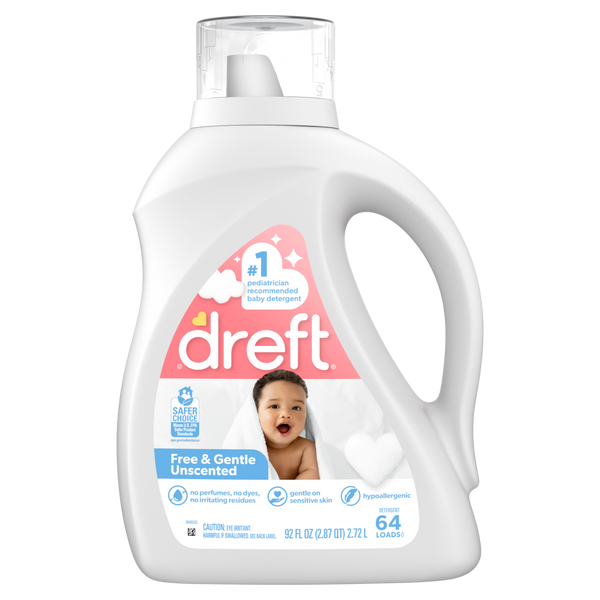 Dreft Family Friendly Unscented Liquid Baby laundry Detergent 64 LD