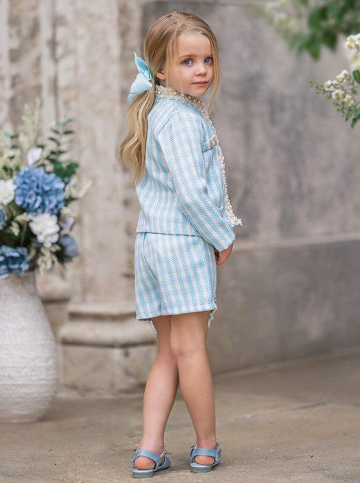 Mia Belle Girls Preppy Outlook Blue Gingham Blazer and Short Set