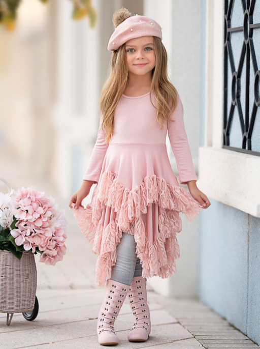 Mia Belle Girls Style Queen Pink Lace Tunic