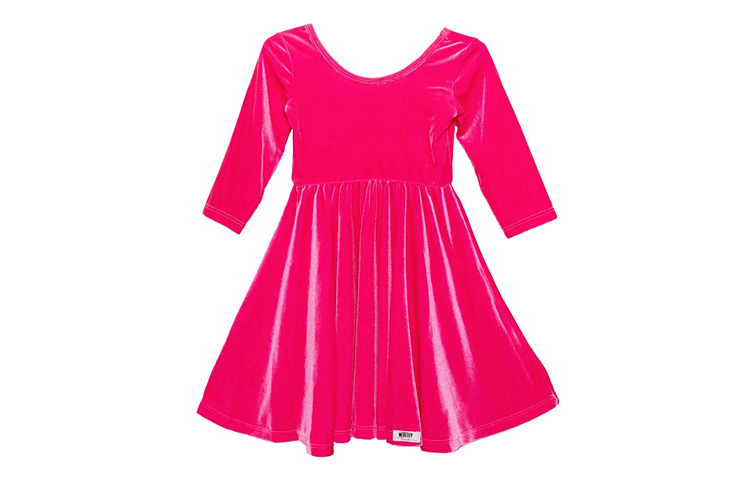 Worthy Threads Twirly Dress in Hot Pink Stretch Velvet