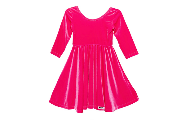 Worthy Threads Twirly Dress in Hot Pink Stretch Velvet