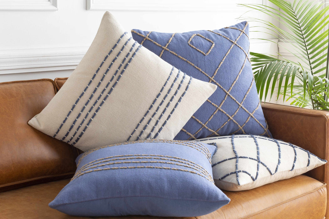 Hauteloom Listie Beige Navy Striped Accent Pillow