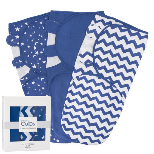 Comfy Cubs Baby Swaddle Blankets 3 Pack - Dark Blue