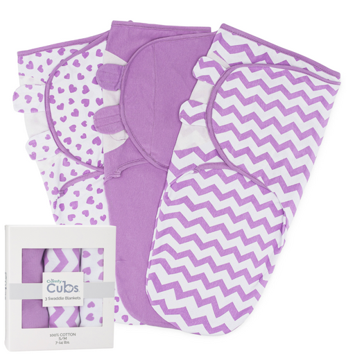 Comfy Cubs Baby Swaddle Blankets 3 Pack - Purple