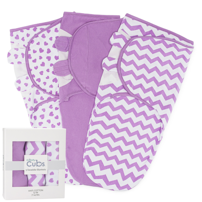 Comfy Cubs Baby Swaddle Blankets 3 Pack - Purple