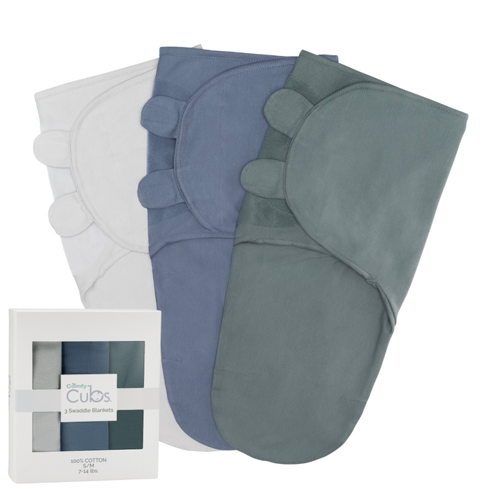 Comfy Cubs Baby Swaddle Blankets 3 Pack  - Stone, Nomadic Blue, Azul