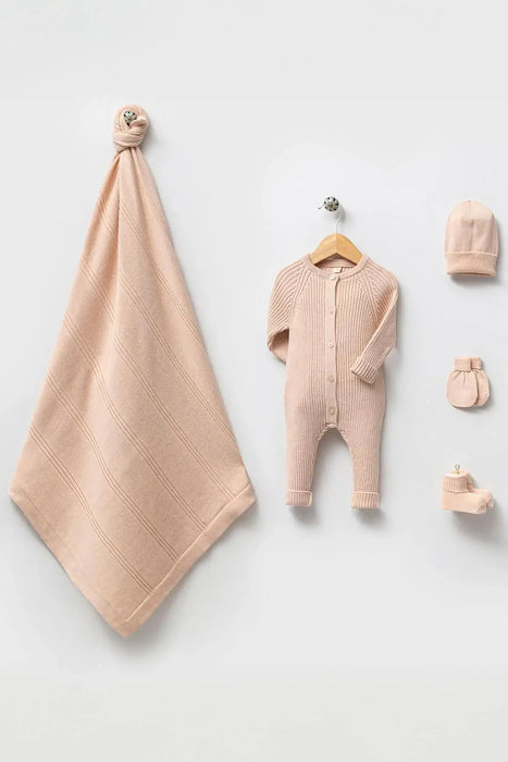 THA Dressing Elliot Beige Newborn Knitwear Coming Home Set ( 5 Pcs)