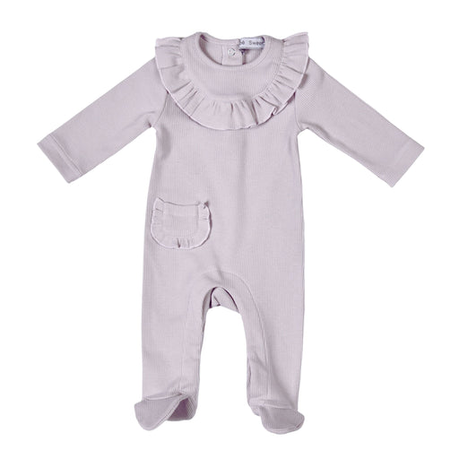 Bebe Sweeny EMILIA | Baby Girls Lilac Ribbed Cotton Babygrow