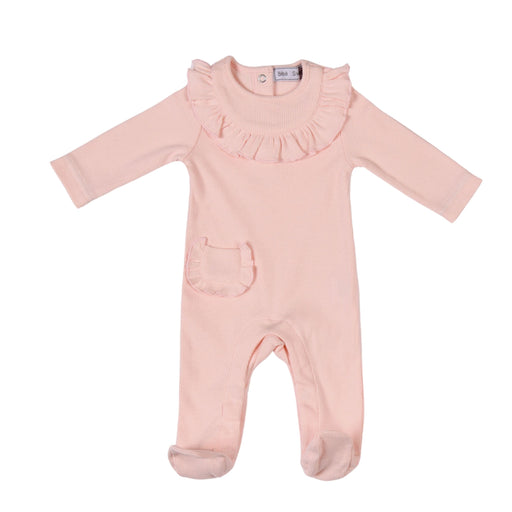 Bebe Sweeny EMILIA | Baby Girls Pink Ribbed Cotton Babygrow