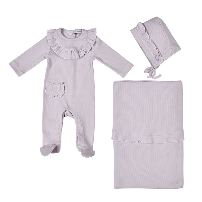 Bebe Sweeny EMILIA | Baby Girls Gift Box I Lilac Ribbed Cotton Set (4)