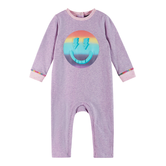 Andy & Evan Purple Long Sleeve Romper with Smiley Graphic