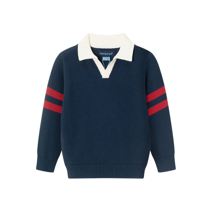 Andy & Evan Navy Collared Sweater with Cognac Hybrid Pant