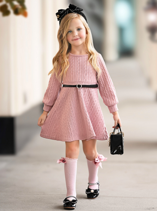 Mia Belle Girls Blush Elegance Belt and Sweater Dress