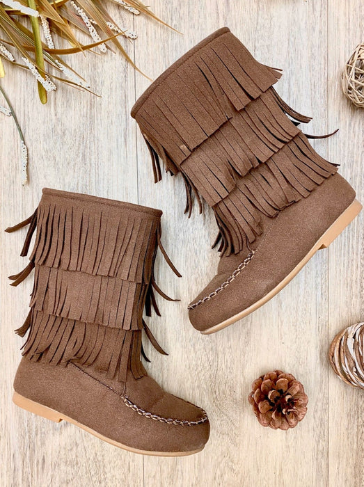 Mia Belle Girls Brown Fringe Boots By Liv and Mia