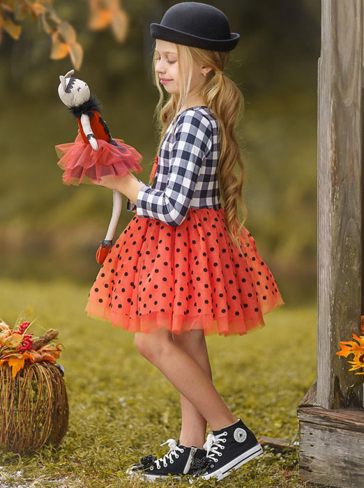 Mia Belle Girls Bewitching Kitten Plaid and Polka Dot Tutu Dress