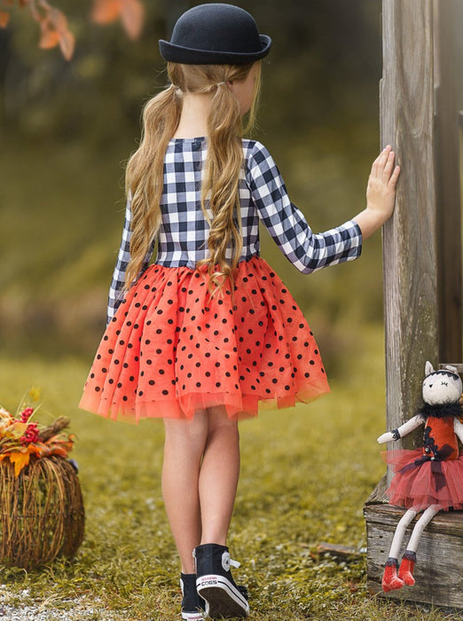 Mia Belle Girls Bewitching Kitten Plaid and Polka Dot Tutu Dress