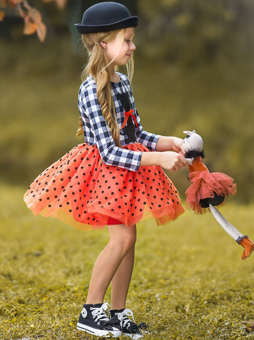 Mia Belle Girls Bewitching Kitten Plaid and Polka Dot Tutu Dress