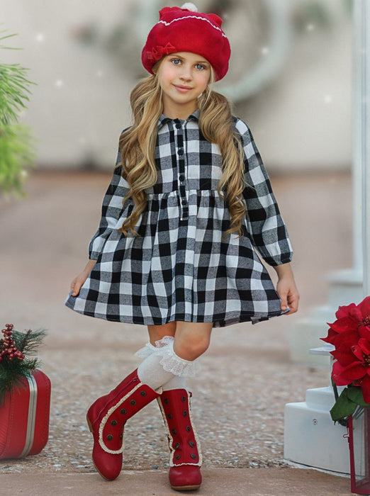 Mia Belle Girls Plaid Fabulous Collared Dress