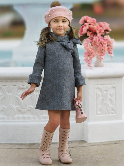 Mia Belle Girls Fancy Fabulous Bow Ashen A-Line Dress