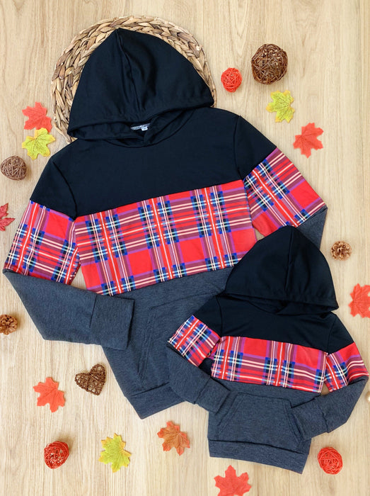Mia Belle Girls Mommy and Me Scottish Tartan Colorblock Hoodie